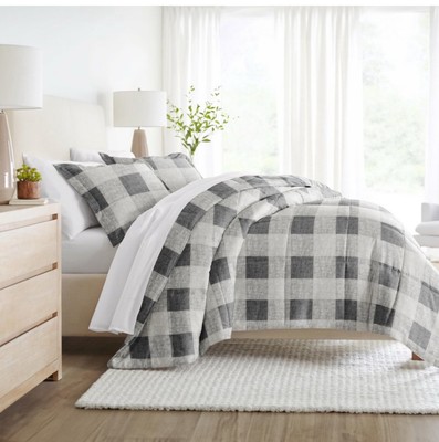 Becky Cameron Bedding Set Reversible Microfiber gingham gray-full and queen-NEW-image