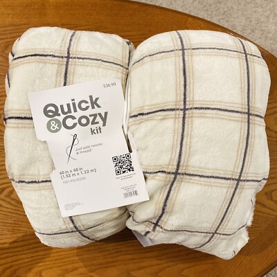 NWT Quick & Cozy Kit Creme Plaid Just Add Needle & Thread Blanket-image