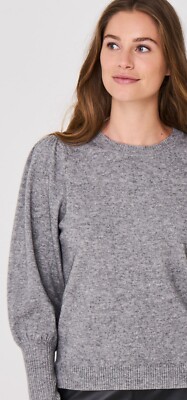 A.N.D EAWY Womens Gray  Cozy Knit Puff Sleeve Crew Neck Sweater Sz.S-image