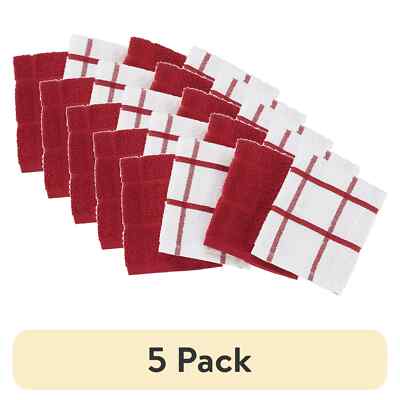 (5 pack) Mainstays 4-Pack 12”x12” Woven Kitchen Dish Cloth Set, Red Sedona-image