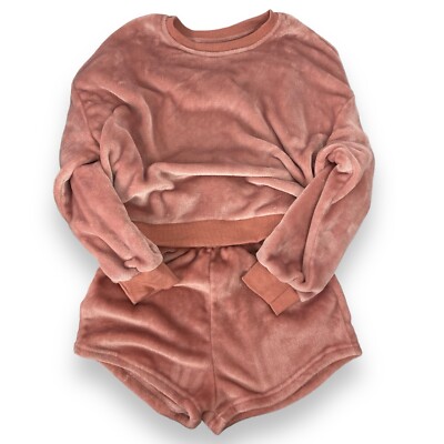 SHEIN PINK FLUFFY SHORTS LOUNGE SET SIZE:M COZY TENDY 524-image