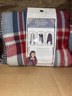 Blanket Scarf Cozy Collection Reversible Sage, Red And Blue  Plaid 29