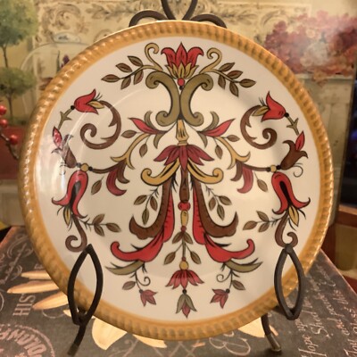 Pier 1 Imports~ORALIA~8.25” Salad Plate~Earthenware~Excellent~Gold/Red Pattern~-image