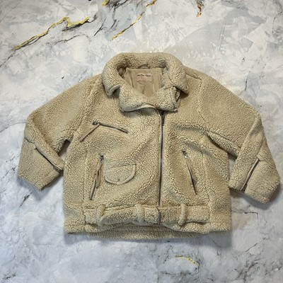 Free People So Cozy Sloucky Moto Faux Fur Cream Jacket Womens Size Large-image