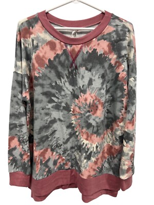 Honeyme Tie Dye Pullover Sweatshirt Womens Medium Gray Loungewear Relaxed Cozy-image