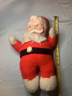 Vintage 1950 1960 Rubber Face Santa Claus Plush Wind Up Music 16” Christmas MCM-image
