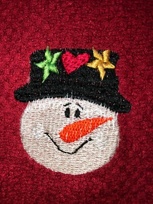 Embroidered Red Kitchen Hand Towel Winter Christmas Snowman  BS2253-image