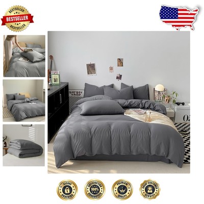 Lightweight Dark Grey Comforter Set for Full Beds – Minimalist 3-pcs Design-image