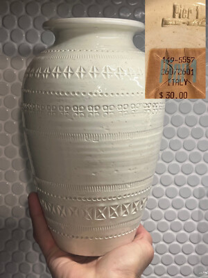 Vintage Mid Century Modern Italy Bitossi Rimini Aldo Londi White Vase Pier One-image