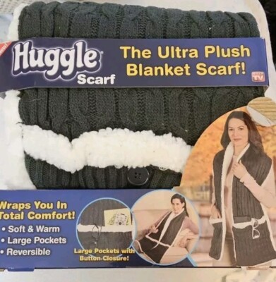 Ontel Huggle Ultra Plush Blanket Scarf - Grey, Reversible, Cozy Comfort, NEW!-image