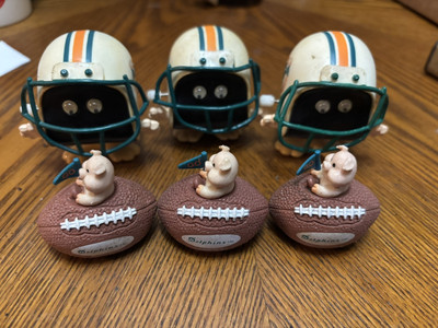 Vintage Russ Berrie & Co Miami Dolphins Jiggler Wind Up Toy And Wind Up Football-image