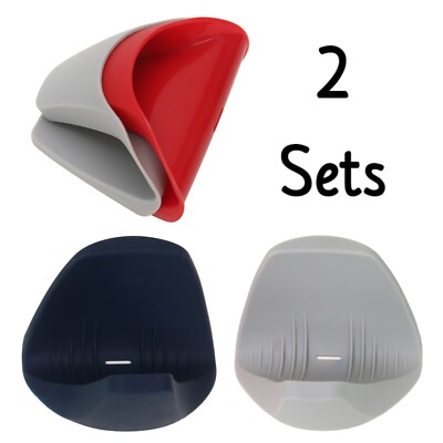 Mainstays SILICONE POT GRABBERS Oven Mitt Potholder 2 Sets (4pcs) Grey Red Navy-image