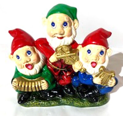 VINTAGE ELVES INSTRUMENTS FIGURINE EXCLUSIVE KN JAPAN WIND UP JINGLE BELLS-image