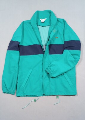 Vintage Lacoste IZOD Club Jacket Wind Breaker 80s Green Blue Full Zip Size Large-image
