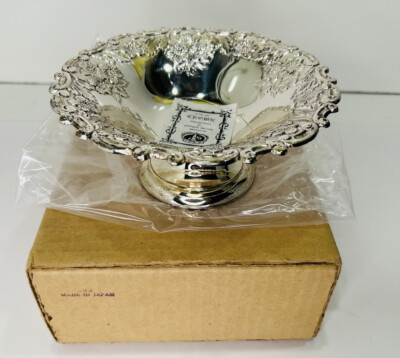 Holiday Imports Silver Plate Candy Dish Pedestal Floral Design in Box Vintage-image