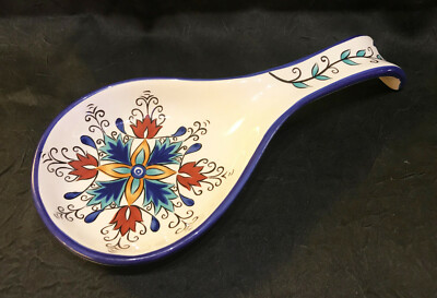 Pier One Imports Blue Flower Design Spoon Utensil Rest-image