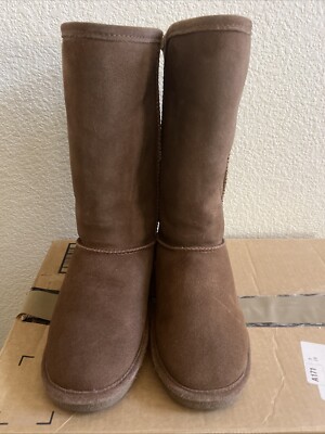Bearpaw Womens Sz 8W Cloud Wool Lined Tall Cozy Boots, Sheepskin, Suede, Fall-image
