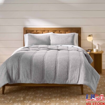 Grey Cozy Knit Comforter Set Adult Heathered Plush and Microfiber Durable New-image
