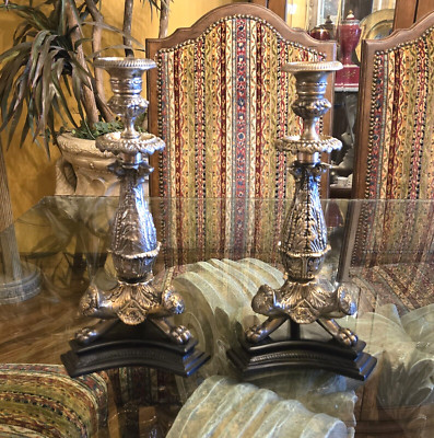French Charles X Gilt Silver Ornate Candle Holders (2) by Castilian Imports 6008-image