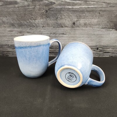 Pier 1 Imports Shoreline Blue Coffee Mug Set of 2 Tea Cup Stoneware Dishware-image