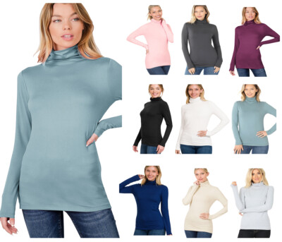 Women's Long Sleeve Soft Knit Turtleneck Warm T-Shirt Top - Cozy Casual Fashion-image