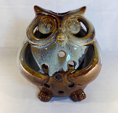 Pier 1 Imports Ceramic Owl Boho Cottagecore Tealight Candle Holder Aqua Blue 5