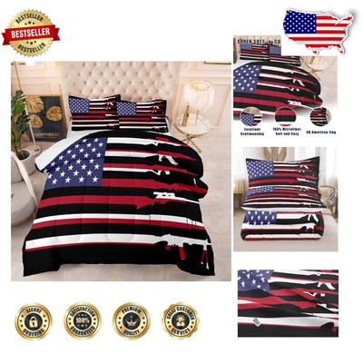 Microfiber Twin Kids Bedding Set with American Flag Print - Easy Care & Fluffy-image