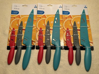 LOT OF 3 Mainstays 3 piece KNIFE SETS, paring, utility, chef.  All 3, one money.-image