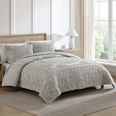 Medallion Tufted Chenille Comforter 3-Piece Set, Cotton, All Season Cozy Bedd...-image