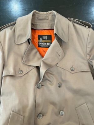 London Fog Double Breasted Trench Coat Mens 42R Zip-out Lining Belt Vintage-image