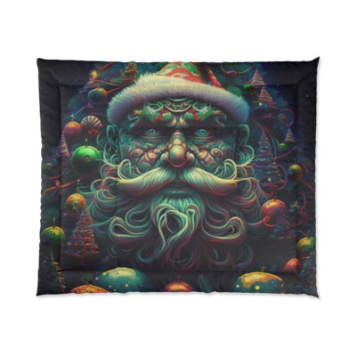 King Size Comforter Trippy Psychedelic Santa Claus Christmas Holiday Decor Xmas-image