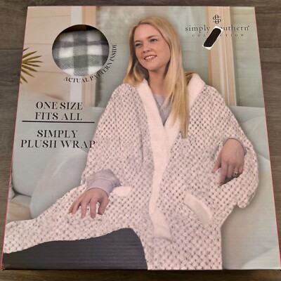 Simply Southern Plush Wrap Soft and Cozy Womens One Size Wearable Plaid Gray-image