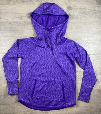 Athleta Cozy Karma Hoodie Cowl Neck Relaxed Fit Purple Size Large Thumb Holes-image