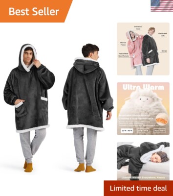 Warm and Stylish Sherpa Blanket Hoodie - Machine Washable Oversized Gift-image