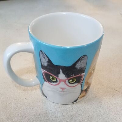 Pier 1 Cat Mug with Blue and White Design Funny Cat Lady Large Mug Whimsical-image