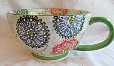 Pier 1 Jumbo Hand Painted Raised Design Footed Pedestal Mug Over Size Cup-image