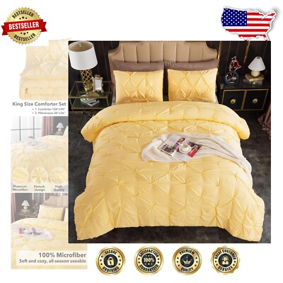 Luxurious King Size Yellow Pintuck Comforter Set - 3 Pieces All-Season Bedding-image