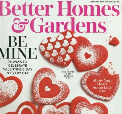 Better Homes & Gardens Magazine Feb 2017 Valentines Day Red Velvet Heart Cookies-image