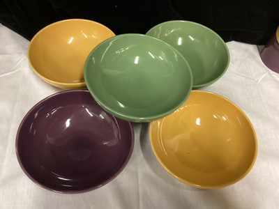 Set Of 5 Pier 1 Essential Colours  7” Soup/Cereal Bowls, Gold, Plum, Avocado-image
