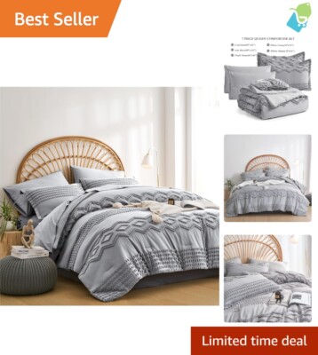 Bohemian Geometric Tufted Microfiber Comforter Set - 7 Pieces for Cozy Living-image