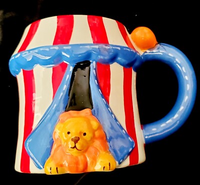 Pier 1 Imports Circus Tent Lion Elephant Peak-A-Boo Coffee Mug 3D Cartoon Style.-image