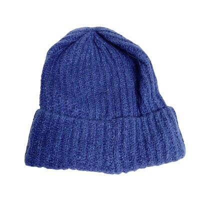 Style & Co Blue Acrylic Rib Beanie Cuffed Soft Cozy Comfort Warm Solid -image