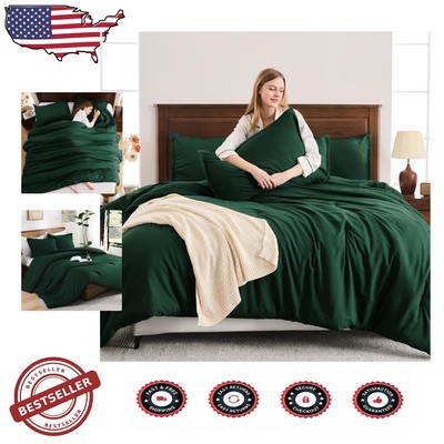 Elegant Dark Green Twin Comforter Set - Cozy Microfiber All Season Bedding-image