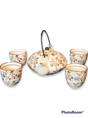 EUC Tomoko 16 Oz  Porcelain Floral Teapot and (4) 4oz Cups Pier1 Imports China-image