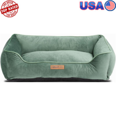 Large Dog Bed Faux Velvet Bolstered Support Machine Washable Cozy Comfort New-image