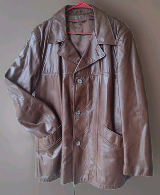 Vintage 1980s Genuine Leather Brown Jacket USA Made Men's 44 R-image