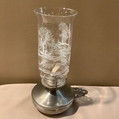 VINTAGE INTERNATIONAL PEWTER CANDLE HOLDER WITH PAINTED GLASS COVER SLEIGH-image