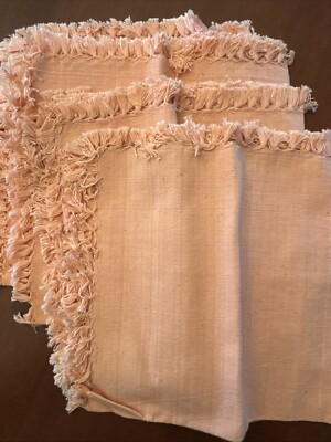 PIER 1 Imports Set of 4  Tangerine Fringed Napkins 100% Cotton 18”x18” NWT-image