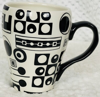 Pier 1 Porcelain Hand Painted Earthenware  Black & White Art Design Coffee Mug-image