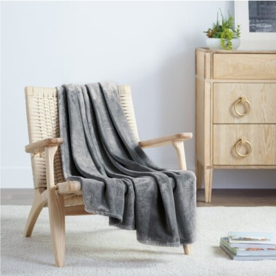 Oversize Plush Throw 50in X 72in Gray ALLSWELL Nanobionic NIB Soft Cozy-image